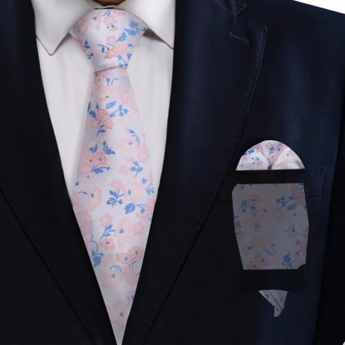 Image of Mantieqingway Floral Ties for Men, 3pcs /set Neck Tie Pocket Square Holder Set for Wedding Business Prom Party Usual
