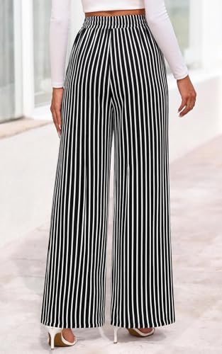Image of PRETTYGARDEN Womens Pants Elastic Waist Floral Lightweight Palazzo Pants for Women Casual Lounge Wide Leg Pants Woman