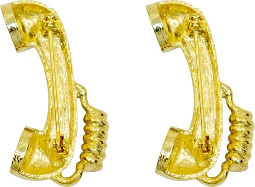 Image of Stephanie Imports Set of 2 Brooch Lapel Pins With Rhinestones (Silver & Gold Phone)