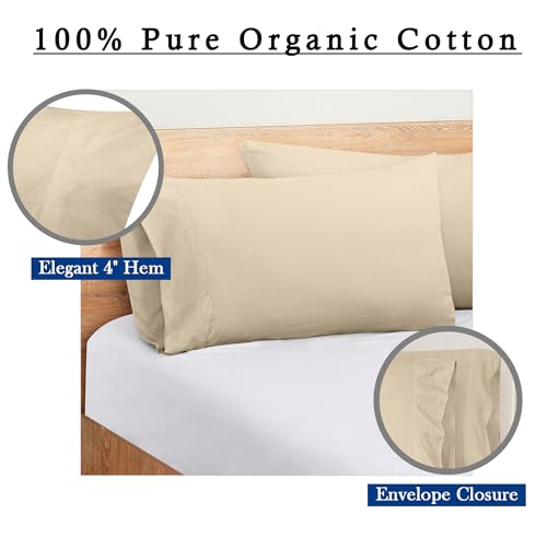 Image of ROYALE LINENS 300 Thread Count 100% Long Staple Combed Cotton Pillowcases Set of 2 - Ultra Soft - Queen Bed Pillow Cover - 20 inchx30 inch - Breathable, Cool & Crisp Percale Cream Pillow Cases (Queen, Cream)