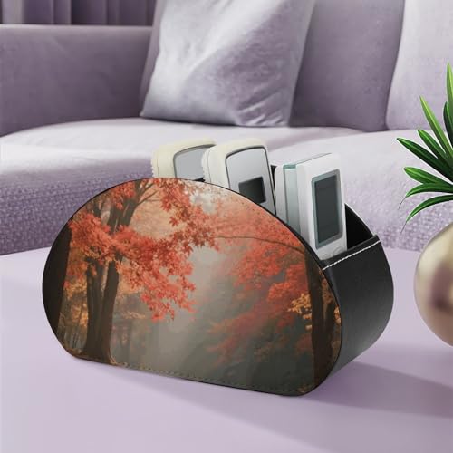 Support de télécommande en cuir motif forêt d'érable pour un bureau élégant