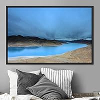 Framed Canvas Wall Art Calming Waters Aerial Cool Lake Landscape Multicolor Photography Realism Relax/Calm - 16x24 inches