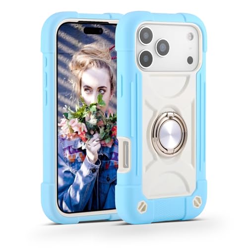 Image of MARKILL Compatible with iPhone with Built-in 360Rotating Ring Stand, Military Grade Drop Protection Full Body Rugged Heavy Duty Case Durable Cover (Ice Blue, iPhone 17 Pro Max)