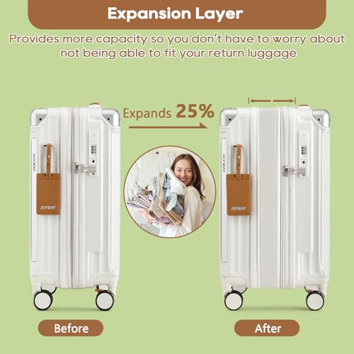 Image of Joyway 5 Piece Luggage Set with Cup Holder, Expandable 25% Capacity, Includes Handbag, Anti Slip Wheels, Hook, Smart Carry On Suitcase for Men and Women, Spinner Travel White