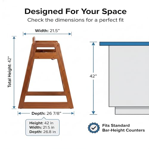 Image of Walnut Wooden Bar Height Restaurant High Chair - Stackable Rubberwood Dining Chair for Bar Height Tables, Easy-Clean Finish, Commercial Restaurant Seating