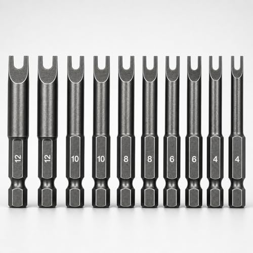 Yellow Paw Spanner Bit Set (10 Pack - Industrial Strength Alloy Steel) Tamper Resistant Spanner Screwdriver Bits in Sizes 4, 6, 8, 10, and 12 - Also Called Snake Eye or Fork Bits