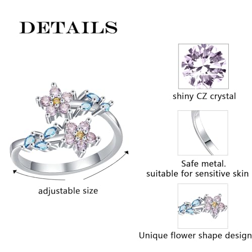 Dainty Flower Rings Adjustable Rings for Women Open Stacking Finger Ring, Friendship Promise Valentine Birthday Christmas Gifts for Her4