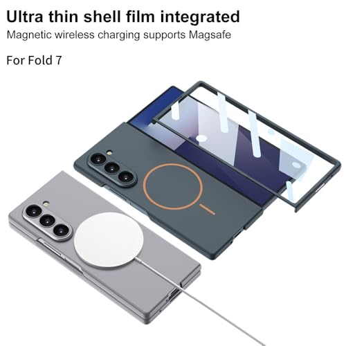 Image of TechTrendz Magnetic Cover [Compatible with MagSafe] for Samsung Galaxy Z Fold 7 Case Slim Hard PC + Tempered Glass Protective Phone Case for Galaxy Z fold 7 Back Cover - Silver