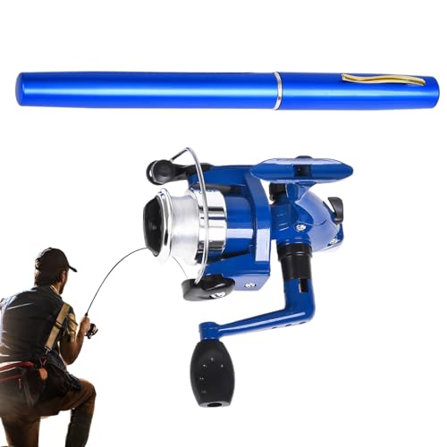 Kugelschreiber Angelrute Und Rolle Kombination - Teleskoprute mit Rolle für Fliegenfischen,99 cm Stiftform Rute rutschfeste Ausrüstung für Steg Teich Meer Salzwasser See Fluss Angler Frauen Männer
