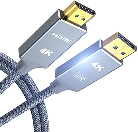 Capshi DisplayPort to HDMI Cable 10 Ft [4K UHD] Uni-Directional Nylon Braided Gold-Plated DP to HDMI Cord Display Port to HDMI Male Connector -10 Feet