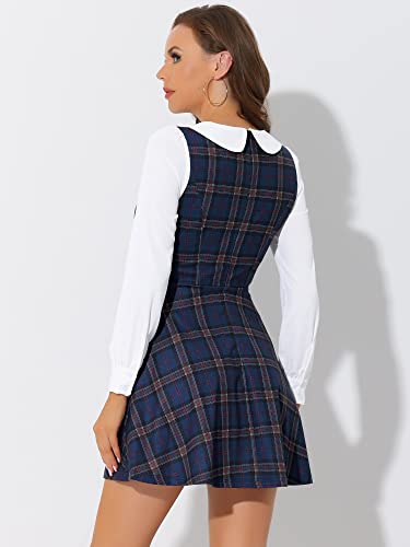 Image of Allegra K Women's Peter Pan Collar Contrast Color Button Decor A-Line Preppy Plaid Mini Dress