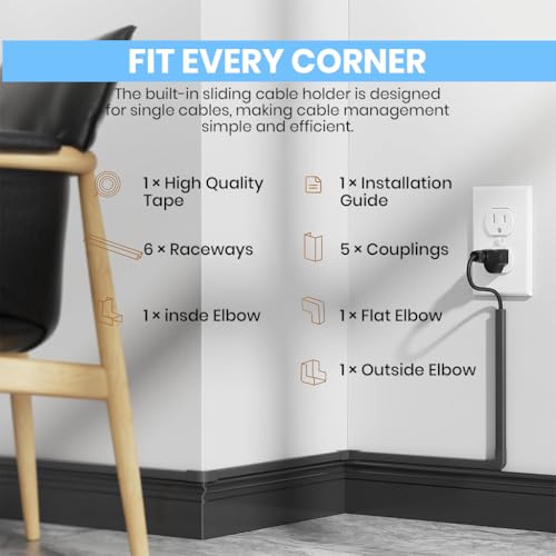 Image of Serplex 94in Cord Cover Kit Self-Adhesive Cable Hider Cord Organizer, Wire Covers for Cords on Wall, Wire Hiders for TV on Wall Cable Management, Sliding Cable Cover Raceway, 6xL15.7 W0.59 H0.4in