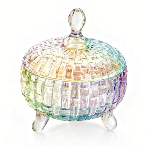 Hamwesh Plato de Cristal para Dulces, Tarro Decorativo de Colores Vibrantes de 26 Oz con Tapa, Tarro de Galletas de Cristal para Escritorio de Oficina, Hogar, Boda, Fiesta, Buffet, Aperitivos, Caja