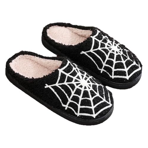 Halloween Slippers For Women Men Comfy Retro Memory Foam Fuzzy Soft Bedroom Plush Warm Anti-Skid Sole Winter Wool Lined Indoor Outdoor House Shoes