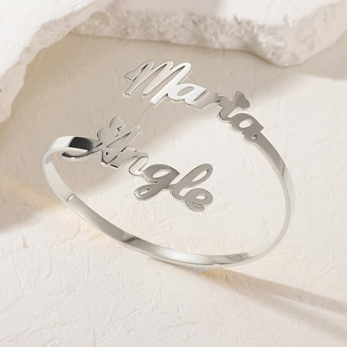 Kemedeaego Personalized Name Bracelet for Women – Custom Open Bangle with 2 Names, Unique Gift for Her, Anniversary, Birthday, or Mother’s Day — view 3
