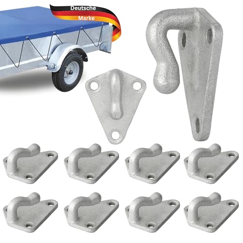 TRAILERKRAFT Dreiloch Planenhaken PlusPro Netzhaken für Anhängerplane Anhängernetz | Dreilochplanenhaken Spannhaken Dreilochhaken für PKW Anhänger Bordwand Hakenösen | Metall 10 STK.