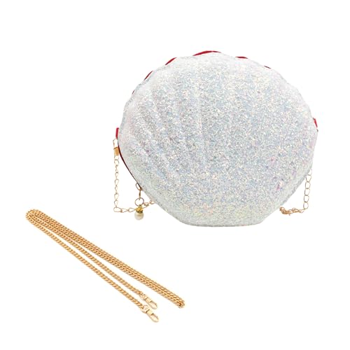 PHMING Bolso de Mano Mujer, Lentejuelas 3D Bolsos Fiesta, Forma de Concha Bolsos Pequeños Mujer, Bolso Mujer Bandolera, con 2 Cadenas Desmontables, para Lápiz Labial, Teléfono Móvil, Pañuelos
