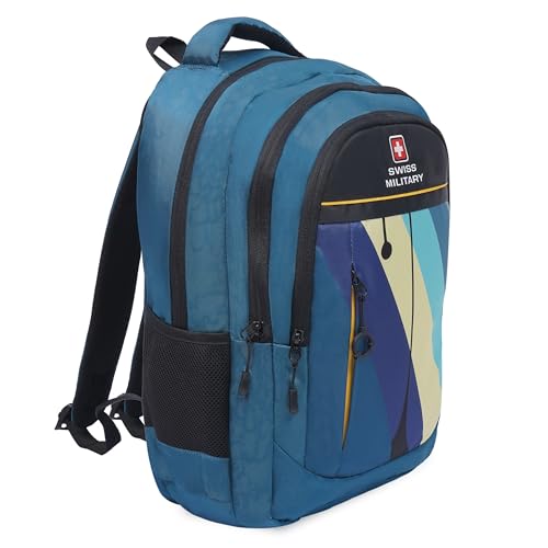 Image of SWISS MILITARY Large Multicolor Laptop Backpack, Stylish with Spacious 15.6 Inch Laptop Compartment, Ergonomic Design, Durable & Lightweight for Office, Travel, and College