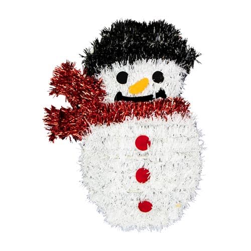 Gem Imports Red, White And Black Christmas Snowman Tinsel Plaque Hanging Wall Decoration 30.5Cm