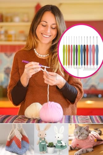Image of KRENZ Crochet Kit for Beginners Adults, Crochet Kits Include Yarn, 59pcs Crochet Starter Kit for Beginners Kids,Ergonomic Crochet Hooks 2.0-6.0 mm, Lace Steel Needles 0.6-1.9 mm (Pink Pouch)