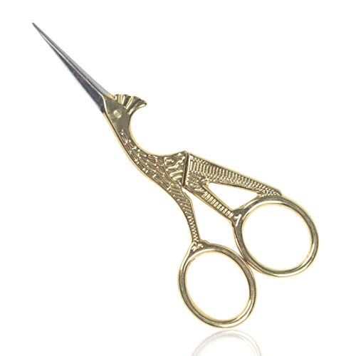 BIHRTC 4.5 Inch Scissors Embroidery Scissors Stainless Steel Sharp Stork Crane Sewing Scissors Gold DIY Tools Small Shears Scissors for Sewing Craft Art Work & Everyday Use