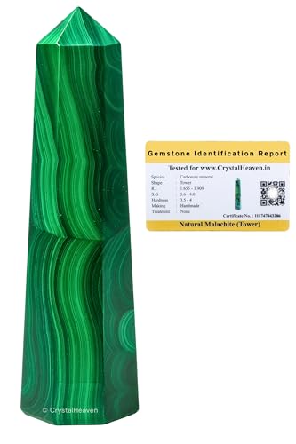 Image of Crystal Heaven Certified Malachite Crystal Tower Obelisk Point For Chakra, Healing And Balancing - Aaa Grade Original Certified Gemstone Agate For Reiki Meditation Yoga Spiritual (3-4 Inches)
