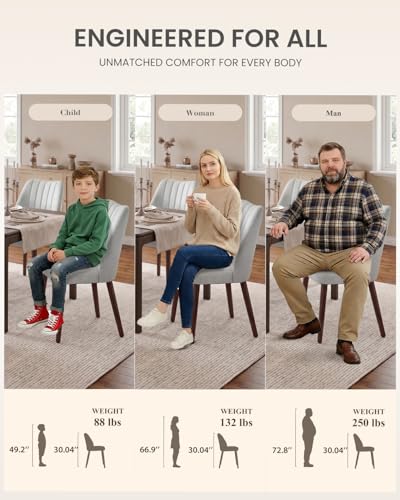 Image of Upholstered Dining Chairs Set of 4, Farmhouse Fabric Kitchen Chairs with Solid Wood Legs, Modern Dining Room Chairs for Restaurant & Cafe, Light Grey