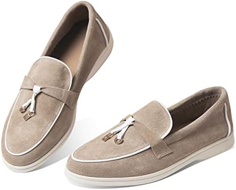 Lovee Cosee Loafers for Women Round Toe Suede Slip on Moccasins Women's Penny Loafers Flat Shoes Classic Driving Shoes Boat Apricot
