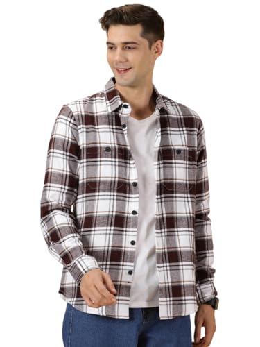Image of Thomas Scott Men's | Checks | Full Sleeve | Regular Fit | 100% Cotton | Double Pocket | Spread Collar | Casual Shirt