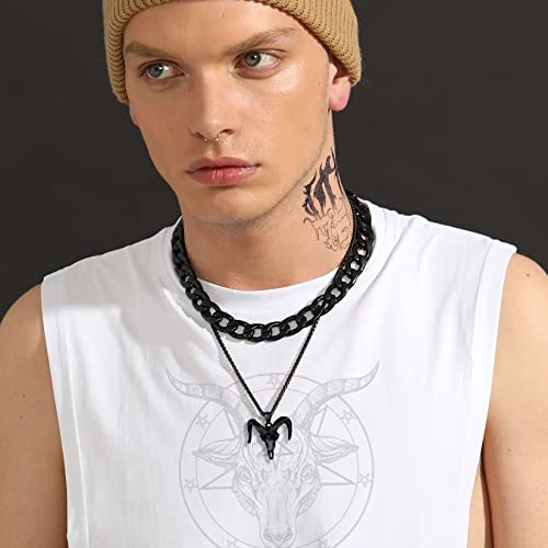 U7 Jewelry Ion Plating Black Metal On Stainless Steel Inverted Pentacle Gothic Skull Satanic Goat Head Pendant Necklace With 22" Rope Chain #TOP3