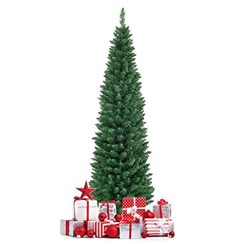 GOFLAME-6-FT-Pencil-Slim-Christmas-Tree-Artificial-Christmas-Tree-with-Foldable-Metal-Stand-and-PVC-Material-Perfect-Holiday-Decoration-for-Home-and-Office-Green GOFLAME 6 FT Pencil Slim Christmas Tree Artificial Christmas Tree with Foldable Metal Stand and PVC Material Perfect Holiday Decoration for Home and Office Green