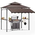 Decomax 8'X8' Grill Gazebo Canopy - Heavy Duty Steel Frame, Double Tiered Grill Canopy for Outdoor Grill W/Shelves, Ceiling Hooks and Ground Stakes, Outdoor Patio Canopy Tent BBQ Gazebo for Backyard