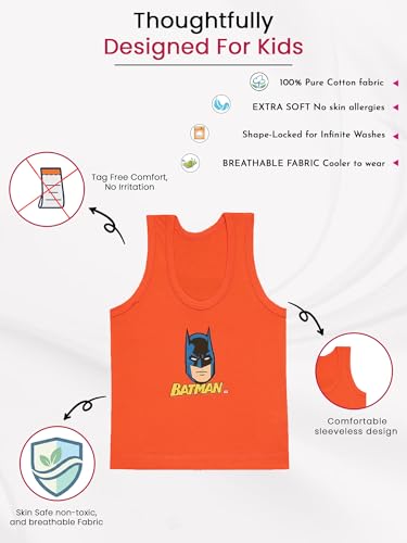 Image of Boy's Kids Regular Fit Vest | 100% Cotton| Skin Friendly | Lightweight | Sleeveless Designs | Cartoon Character | Pack of 3 Print (Color & Print May Vary)