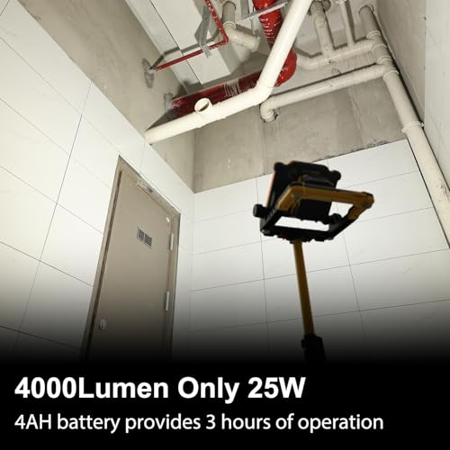 Image of 4000LM Cordless Tripod LED Work Light Fits DEWALT 20V Battery | 25W Fits Milwaukee M18, Makita 18V Battery, Portable Flood Worklight for Auto Mechanic Workshop, Bettery Not Included