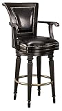 Howard Miller Northport Bar Stool 697-009 – Burnished Black Finish, Moderately Distressed, Zero Return Swivel Seat, Faux Leather Cushion, Antique Brass-Tone Footrest