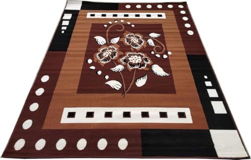 Image of Floral Design Acrylic Polyester Carpet for Living Room 6x8 Feet Color Brown and Gold(180x240Cm), Large Rectangle