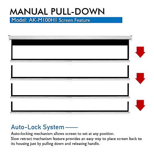 Akia Screens 100 Inch Projector Screen Pull Down Manual B 16:9 8K 4K Hd 3D Ceiling Wall Mount White Portable Projection Screen Retractable Auto Locking For Indoor Movie Home Theater Office Ak-M100H1 #TOP3