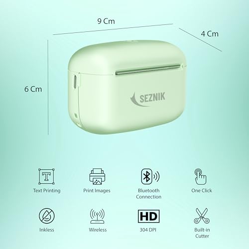 SEZNIK Mini Printer, Ultra Hd wireless Print 304 Dpi | Inkless | Portable Monochrome Home Inkjet Printers| Bluetooth Printer Compatible With... - Image 3