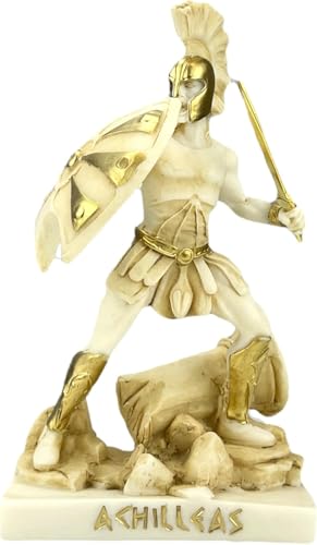 Achilles in Battle with Shield and Sword Greek Mythology Cast Alabaster Statue Sculpture