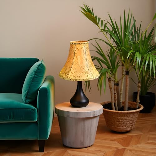 Image of Aspen Creative 30166 Transitional Bell Shape Spider Construction Lamp Shade in Olive Green with Floral Pattern, 12 inch wide (6 inch x 12 inch x 9-1 /2 inch)