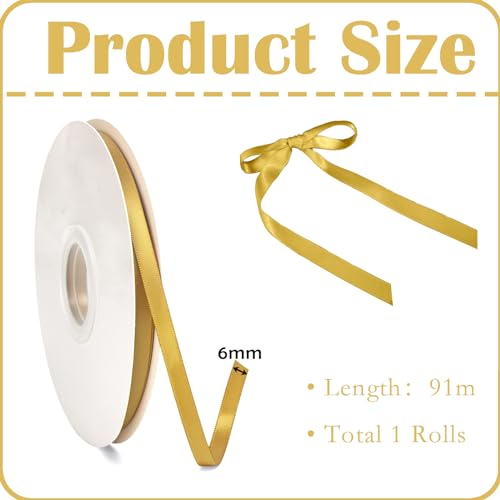POPOYU Luxury Gold Satin Ribbon 6mm for Gift Wrapping Crafting, Party Cake Decoration - Image 2