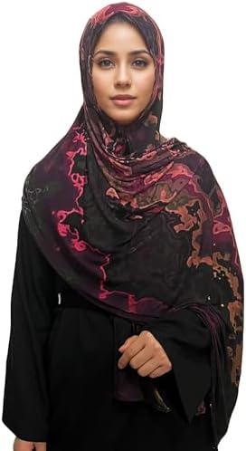 Printed Jersey Cotton Scarf for Women, Stretch Soft Hijab, Lightw...