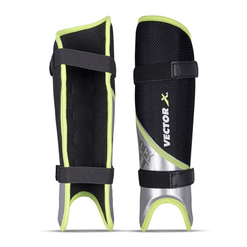 Image of Vector X Knockout Field Hockey Shin Guard with PPCP Shell | Double 360 Velcro Straps | Practice and Training | Air Mesh Cushioning | for Kids Youth Adults
