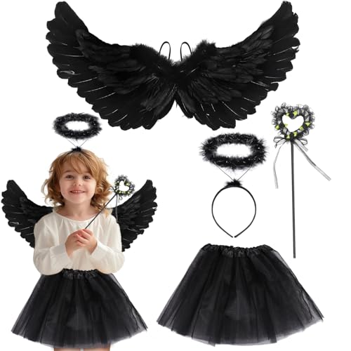 Huahuanghui Déguisement Ange, Halloween Déguisement Ange, Ailes D’ange + Sceptre D’ange + Anneau d’ange + Robe d’ange, ange Cosplay Costume D'angE...