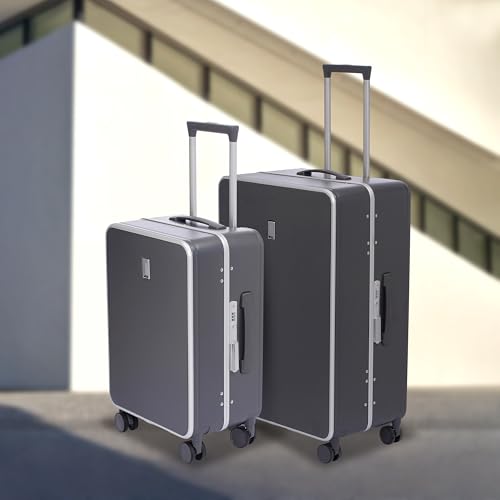 Image of Swiss Military Black Gold Collection Hard PC Cabin & Check-in Luggage Trolley Set of 2 (55cm Small & 75cm Large) Suitcase with TSA Lock, 360 Wheels, Ideal for International Travel (44L,70L) Dark Grey