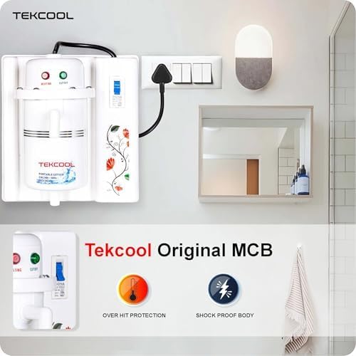 Image of TEKCOOL 1L Instant Portable Water Heater /Geyser (Fitted with MCB) Instant Running Water Heater ABS Plastic, Auto Cut Off and Manual Reset, Inlet and Outlet Thread (White-Orange)
