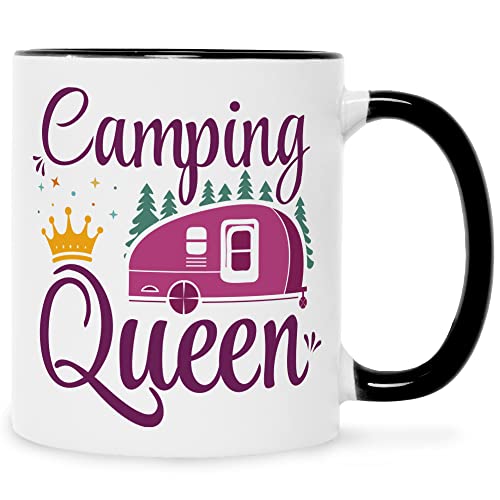 Bedruckte Tasse mit Spruch - Camping Queen - Geschenke für Camperinnen zum Urlaub - für Camper Frauen zum Geburtstag Valentinstag Weihnachten - Geschenkidee für Sie - Farbe: Schwarz & Weiß Bedruckte Tasse mit Spruch - Camping Queen - Geschenke für Camperinnen zum Urlaub - für Camper Frauen zum Geburtstag Valentinstag Weihnachten - Geschenkidee für Sie - Farbe: Schwarz & Weiß