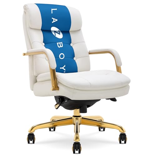 La-Z-Boy Sonata Ergonomic Bonded Leather Swivel Executive Chair White and Gold (CCHR10014A)
