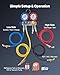 VEVOR AC Manifold Gauge Set for R22 R404A R410A R12 Refrigerants, 4 Way AC Gauges with 5 ft Hoses for Automotive & Household Air Conditioning Maintenance, Evacuation Vacuuming Charging and Recovery