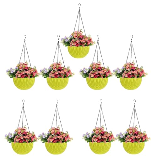 Image of Go Hooked Hanging Pots | Yellow | 7.1 Inch Diameter | 4.8 Inch Height | 3 mm Thickness | 13 Inch Chain | 9 Pieces
